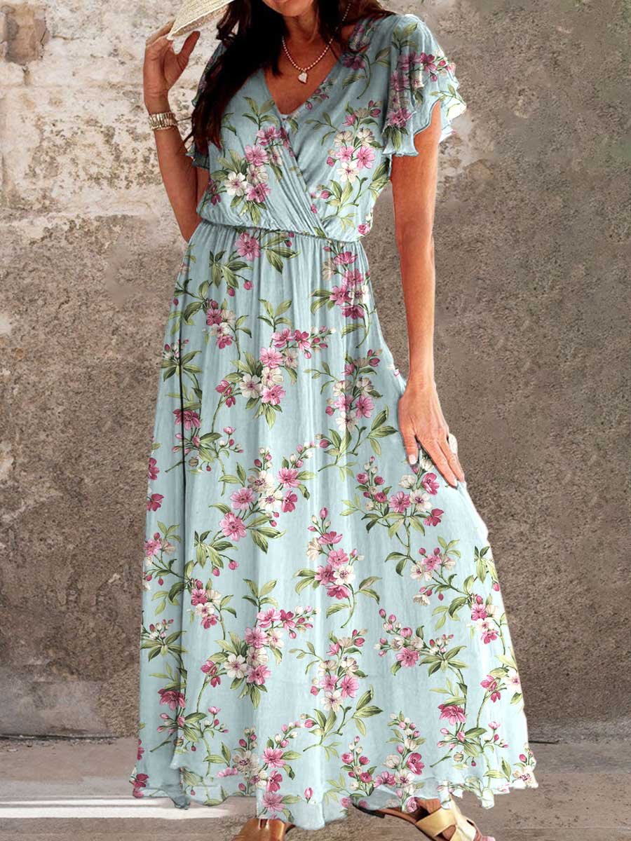 Women's Elegant Vintage Rose Floral Pattern Dress