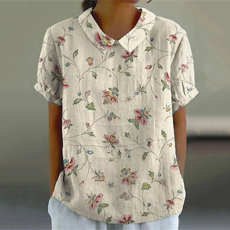 Comstylish Vintage Floral Print Lapel Casual Blouse