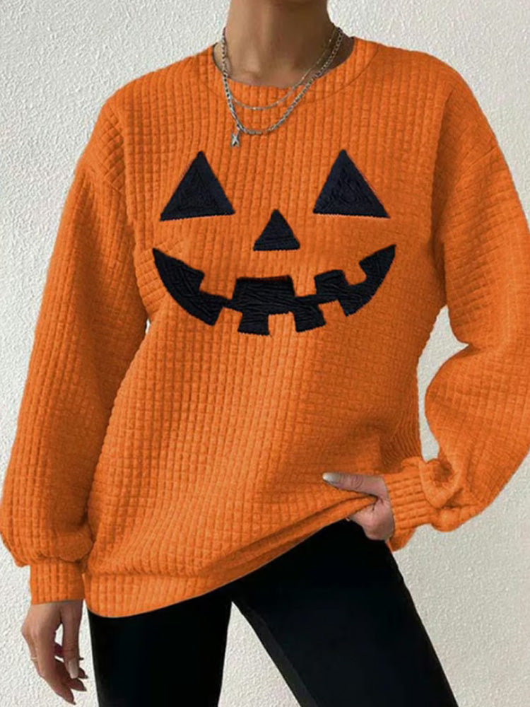 Women's Casual Autumn Maple Leaf Pumpkin Checkered Sweatshirt artswardrobe