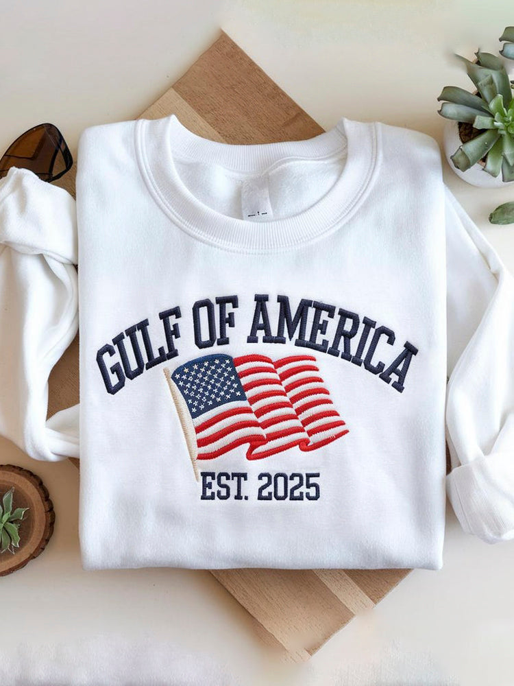Comstylish Gulf Of America Embroidered Casual Soft Sweatshirt