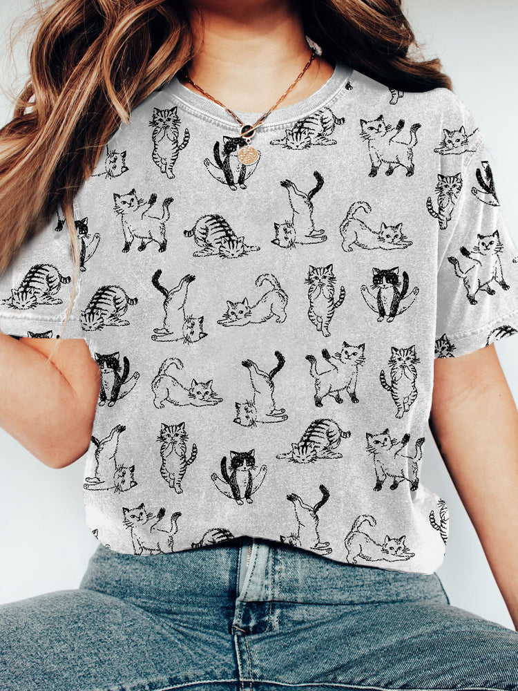 Cute Yoga Cats Art Vintage Washed T Shirt elevenforest