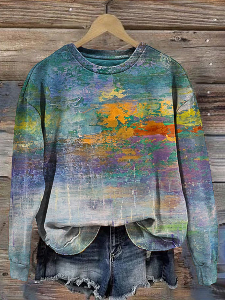Comstylish Vintage Abstract Art Print Cozy Sweatshirt