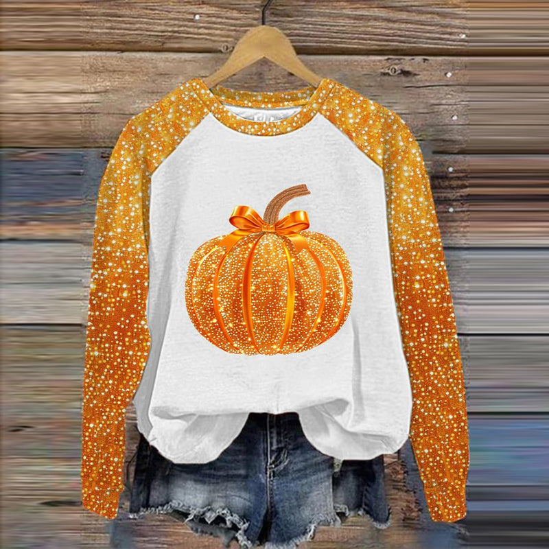 Thanksgiving Autumn Glitter Pumpkin Printed Women's Sweatshirt artswardrobe