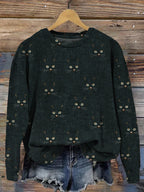 Cute Cat Face Pattern Vintage Cozy Sweatshirt elevenforest