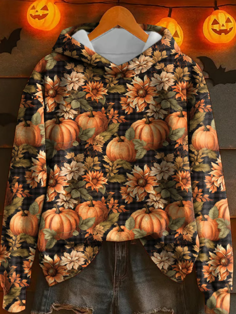 Comstylish Women's Pumpkin Print Hooded Sweatshirt