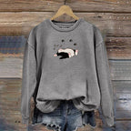 Funny Sleeping Cat Embroidered Print Sweatshirt elevenforest