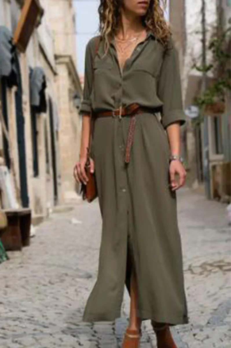 MW | Lässiges Hemdblusenkleid mit Umlegekragen und einfarbigem Patchwork