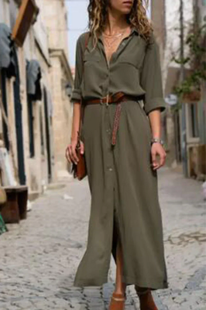 MW | Lässiges Hemdblusenkleid mit Umlegekragen und einfarbigem Patchwork