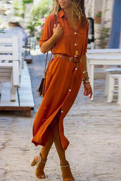 MW | Lässiges Hemdblusenkleid mit Umlegekragen und einfarbigem Patchwork