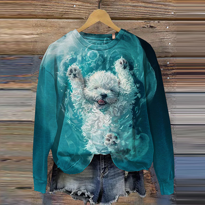 Comstylish Dog Art Print Crew Neck Casual Sweatshirt