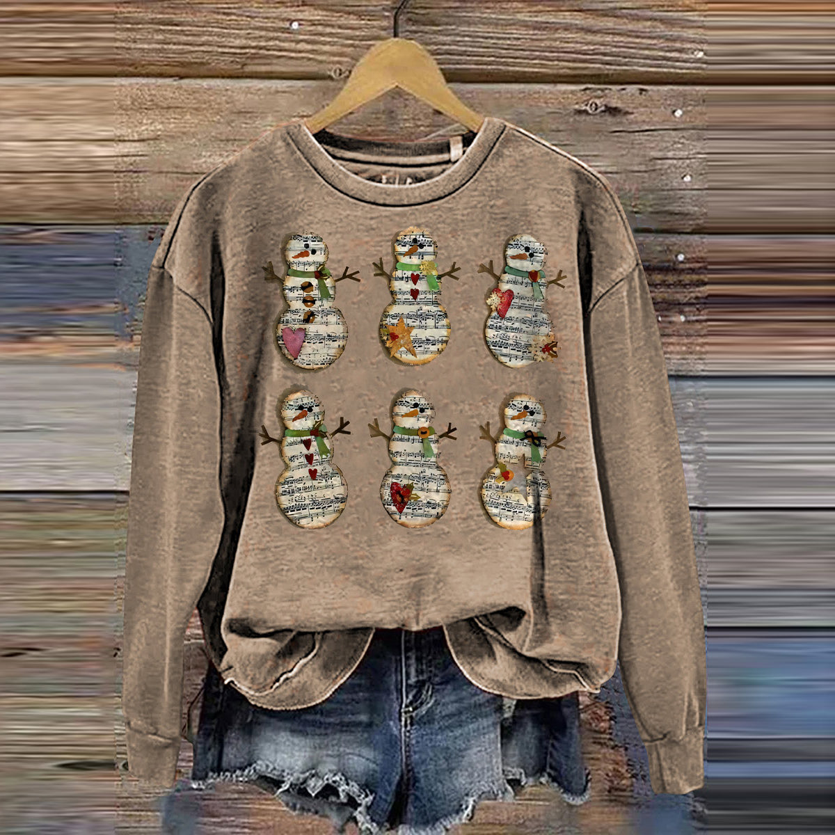 Comstylish Christmas Snowman Print Casual Cotton Sweatshirt