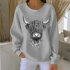 Women's Highland Cow Print Casual Crew Neck Sweatshirt artswardrobe