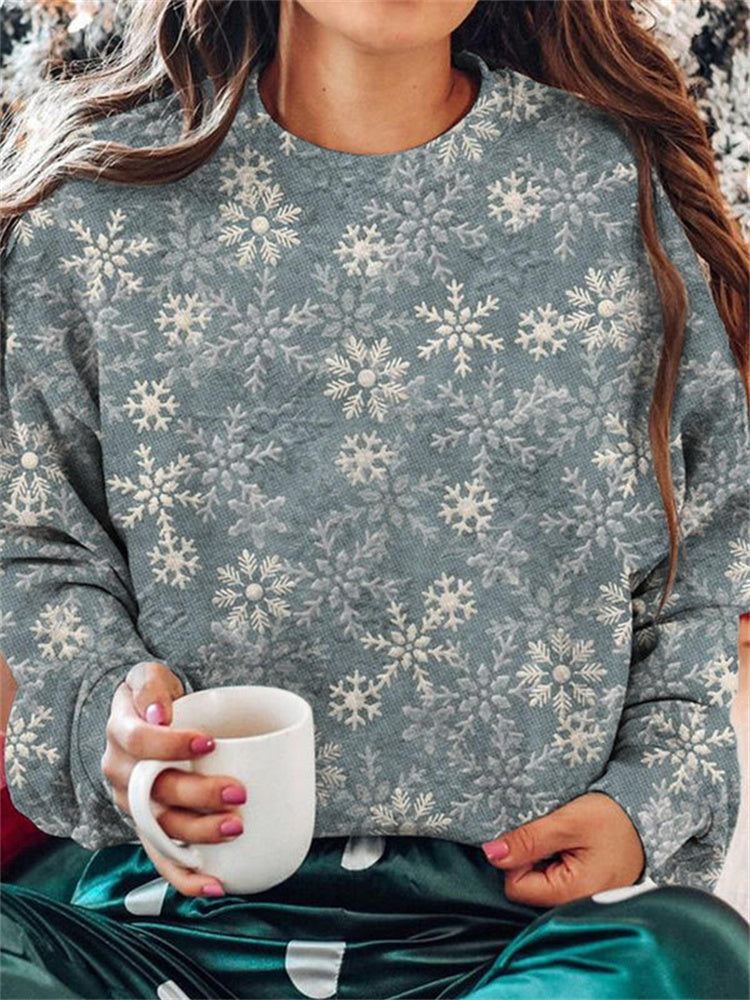 Comstylish Women's Snow Scene Snowflake Retro Print Sweatshirt