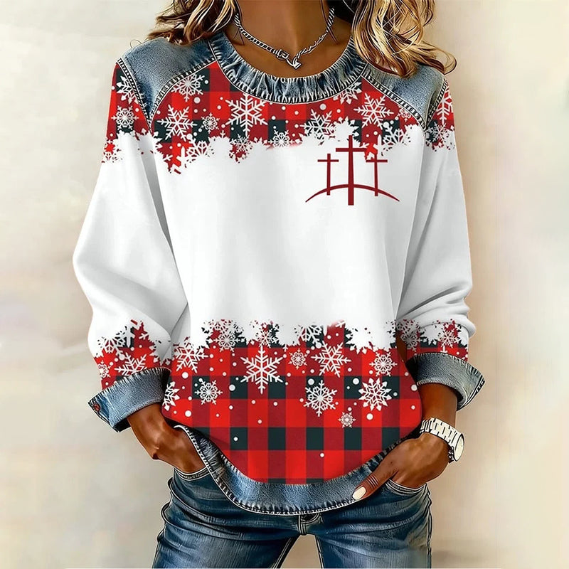 Comstylish Women's Christmas Faith Print Crew Neck Casual Sweatshirt