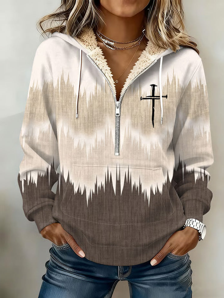 Comstylish Women's Casual Retro Print Zipper Sweatshirt