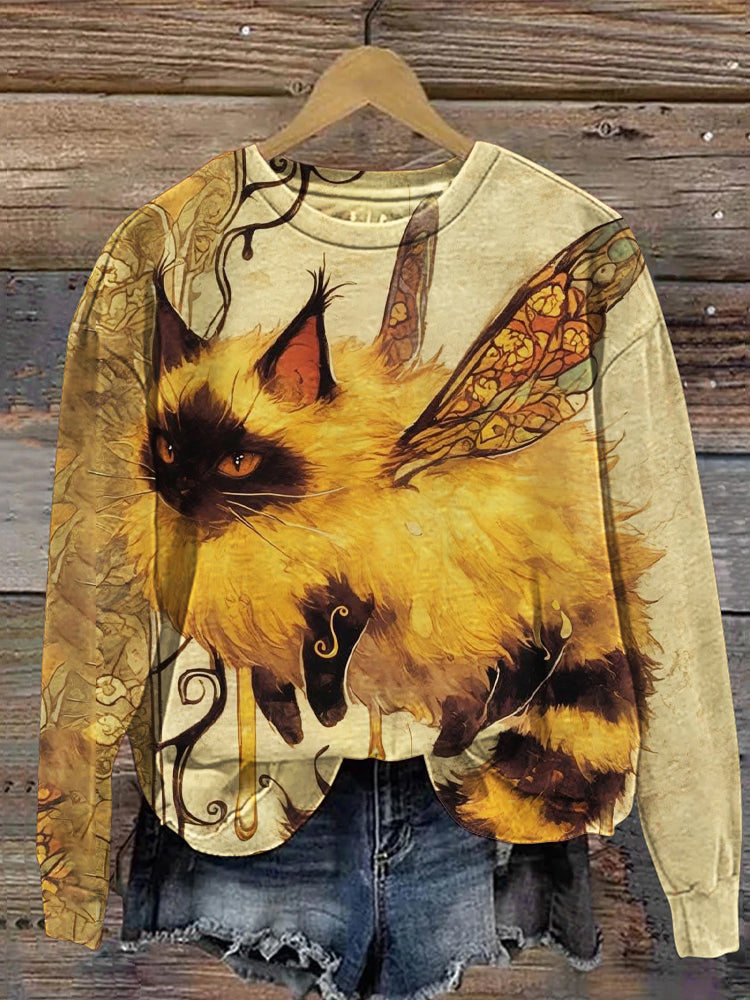 Funny Bee Cat Women's Casual Sweatshirt elevenforest