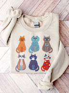 Comstylish Cute Cats Embroidery Pattern Sweatshirt
