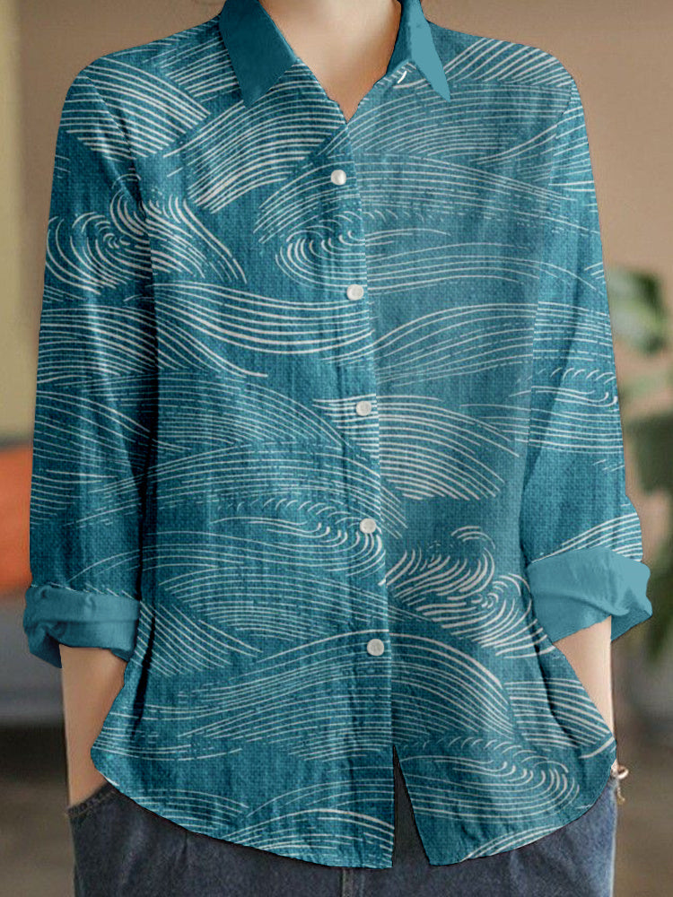 Comstylish The Water Pattern Linen Blend Comfy Blouse