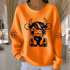 Women's Cute Highland Cow Print Crew Neck Long Sleeve Sweatshirt artswardrobe