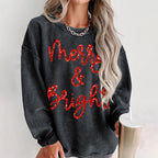 Comstylish Christmas Sparkly Glitter Merry And Bright Print Sweatshirt