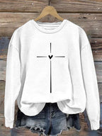 Comstylish Women's Christian Cross Printed Round Neck Long Sleeve Sweatshirt