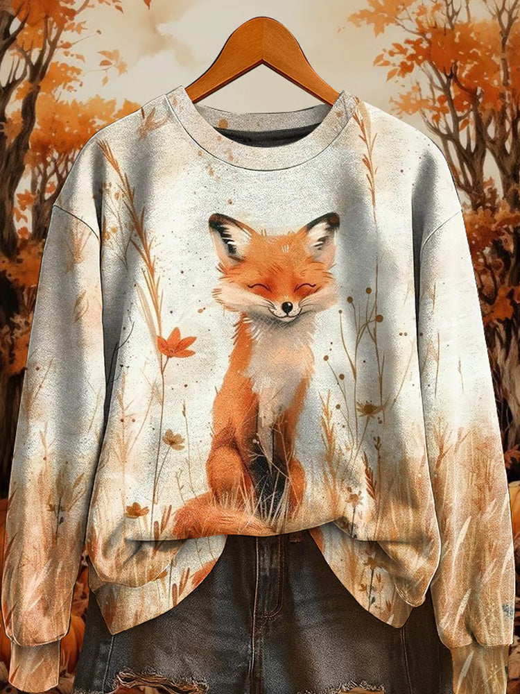 Comstylish Women's Casual Autumn Fox Print Sweatshirt