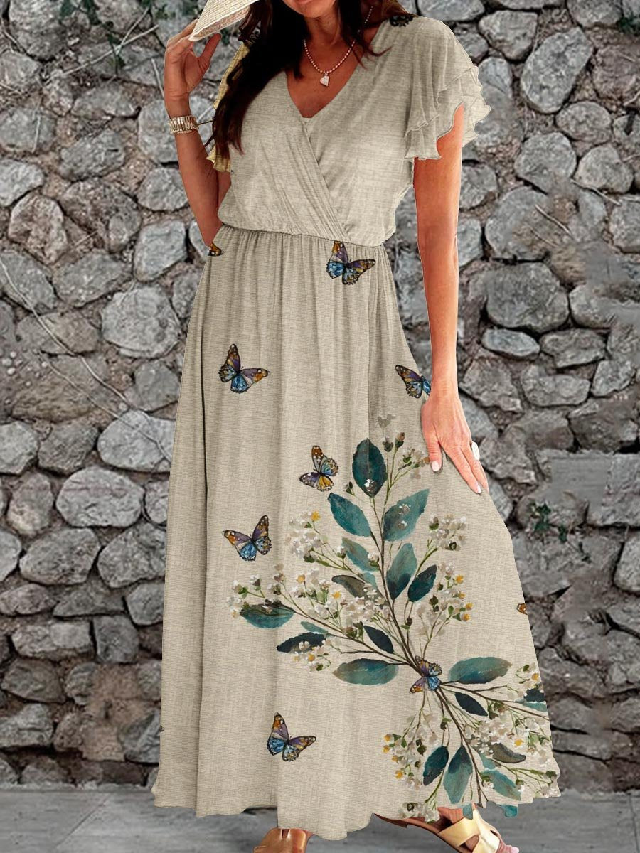 Women's Elegant Vintage Butterfly Pattern Print Dress