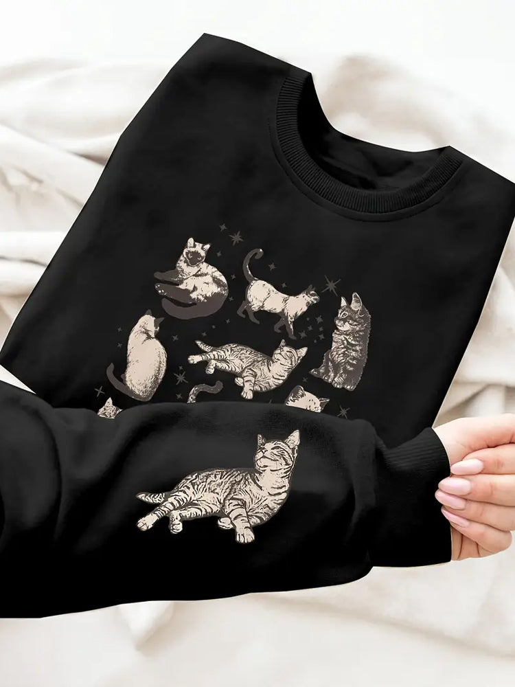 Comstylish Cat Print Women's Crew Neck Sweatshirt