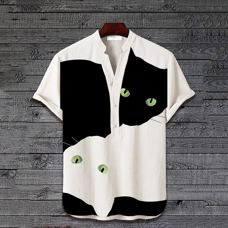Cats Abstract Art Linen Blend Cozy Shirt elevenforest