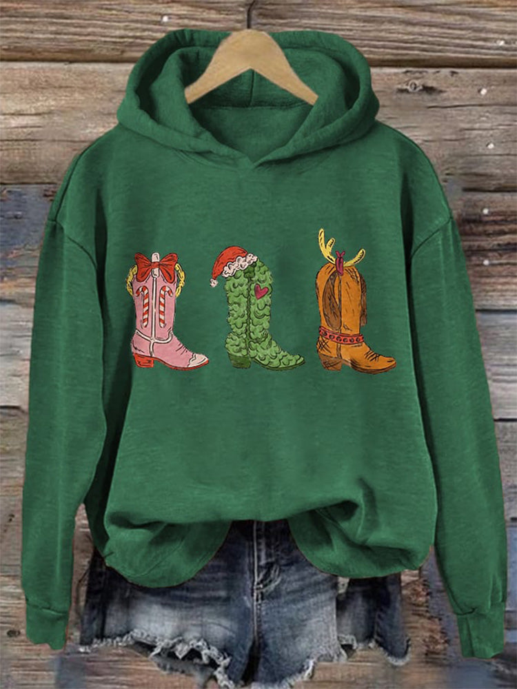 Comstylish Women's Christmas Printed Casual Hooded Sweatshirt