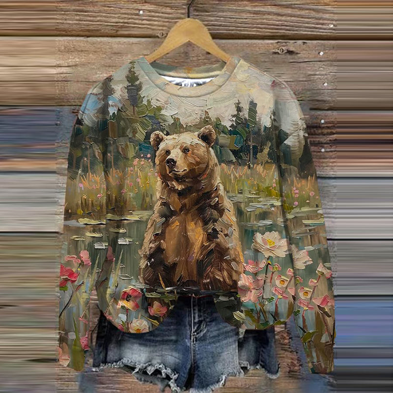 Comstylish Women's Wildlife Floral Print Sweatshirt