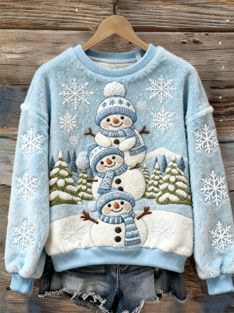 Comstylish Lovely Snowmen & Snowflakes Cozy Plush Sweatshirt