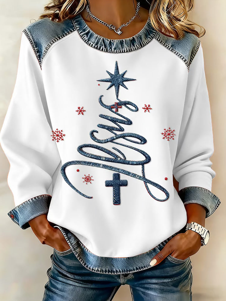 Comstylish Women's Casual Retro Faith Christmas Tree Sweatshirt