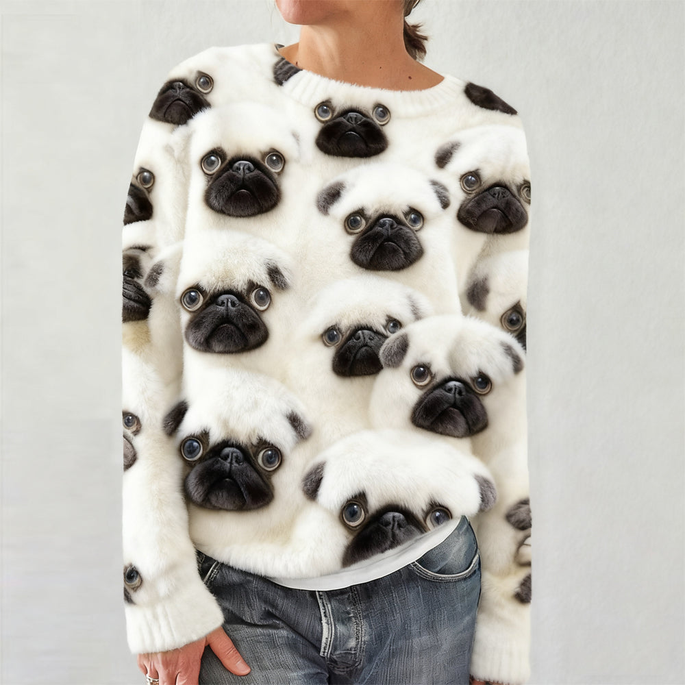 Comstylish Cute Fluffy Dog Art Pattern Cozy Plush Sweatshirt