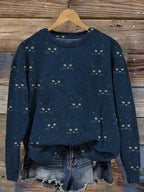 Cute Cat Face Pattern Vintage Cozy Sweatshirt elevenforest
