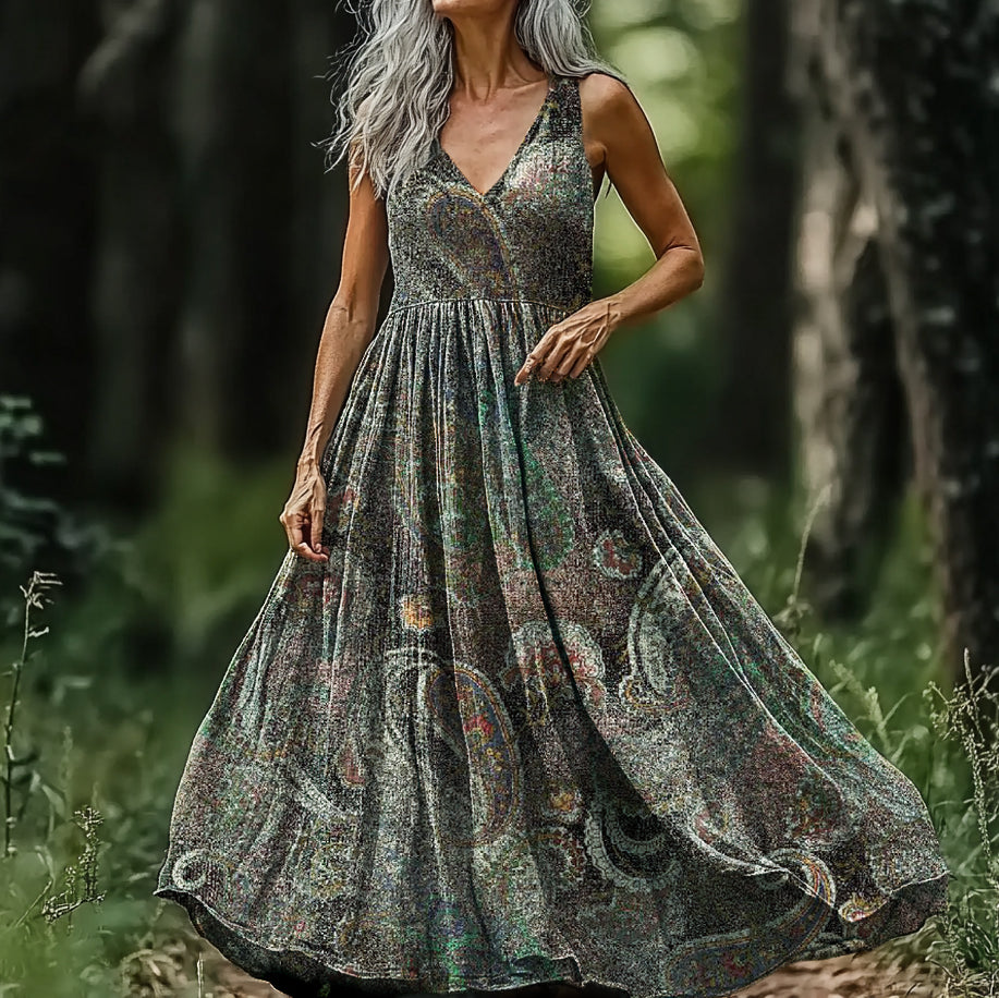 Women's Vintage Ethnic Paisley Floral Art Pattern V-neck Sleeveless Co