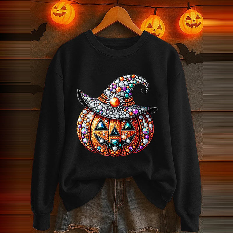 Comstylish Women's Halloween Pumpkin Crew Neck Long Sleeve Sweatshirt