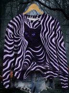 Comstylish Women's Halloween Black Cat Stripes Print Casual Sweatshirt