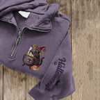 Comstylish Women's Halloween Cat Embroidered Zip Long Sleeve Sweatshirt