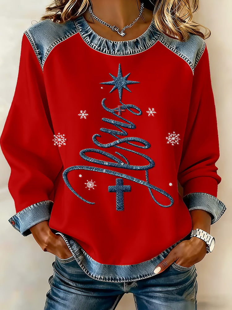 Comstylish Women's Casual Retro Faith Christmas Tree Sweatshirt