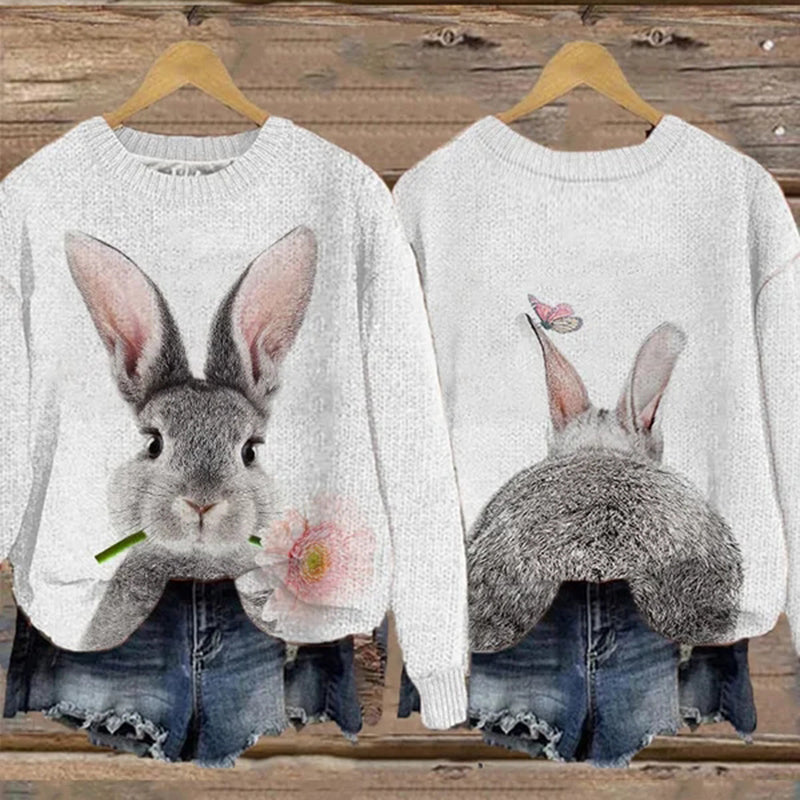 Casual Women's Cute Bunny Print Sweatshirt artswardrobe