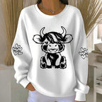 Women's Cute Highland Cow Print Crew Neck Long Sleeve Sweatshirt artswardrobe