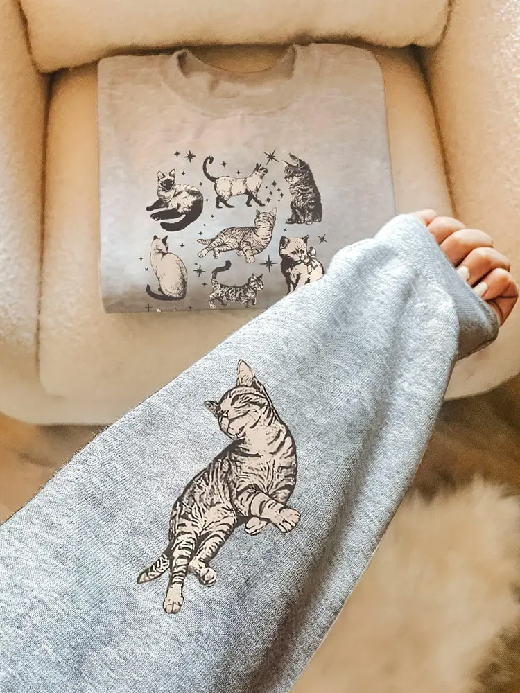 Comstylish Cat Print Women's Crew Neck Sweatshirt