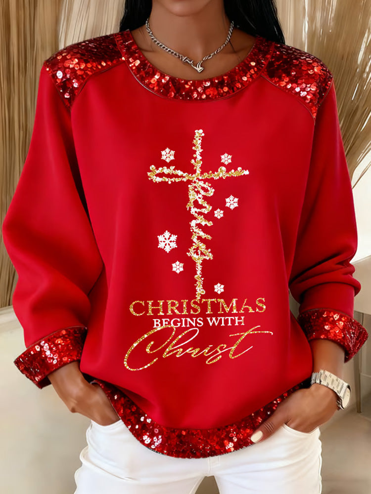 Comstylish Women's Christmas Casual Patchwork Comfortable Sweatshirt