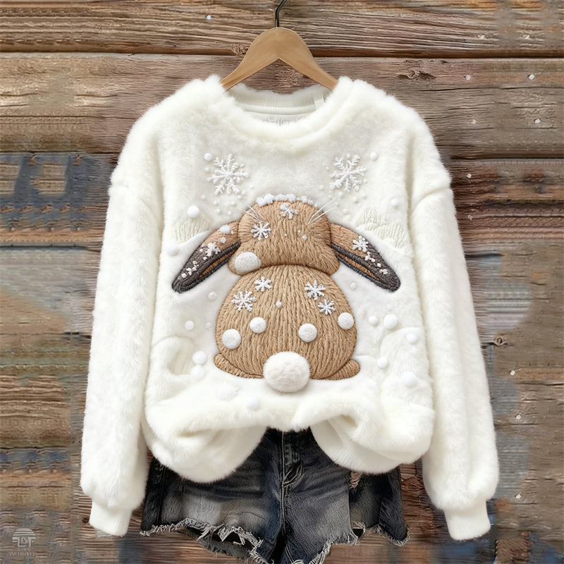 Lovely Bunny Back View Embroidered Cozy Plush Sweatshirt artswardrobe
