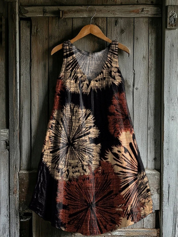 Women's Vintage Ethnic Tie-Dye Pattern Print V-Neck Sleeveless Comfort