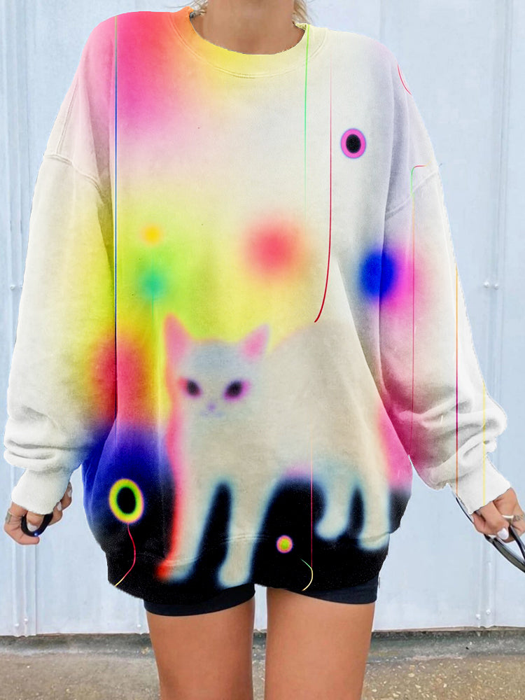 Comstylish Funny Cute Cat Art Pattern Comfy Sweatshirt