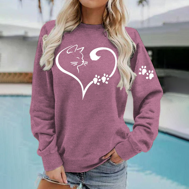 Love Cat Fashion Print Women's Casual Sweatshirt elevenforest