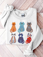 Comstylish Cute Cats Embroidery Pattern Sweatshirt