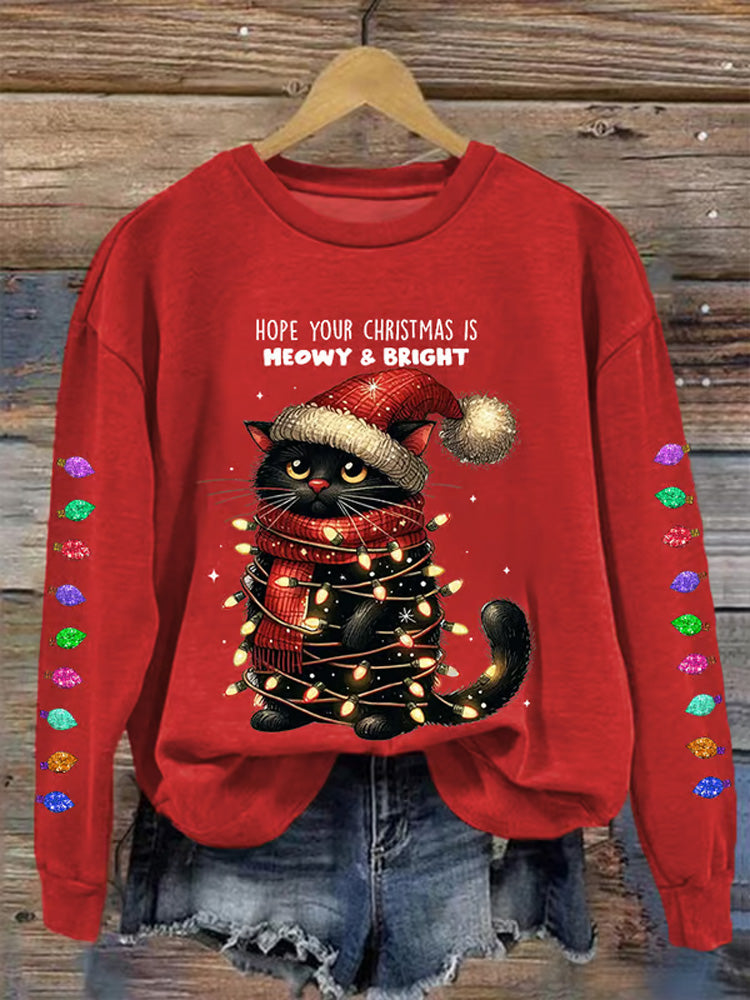 Comstylish Women's Hope Your Christmas Is Meowy And Bright Casual Sweatshirt
